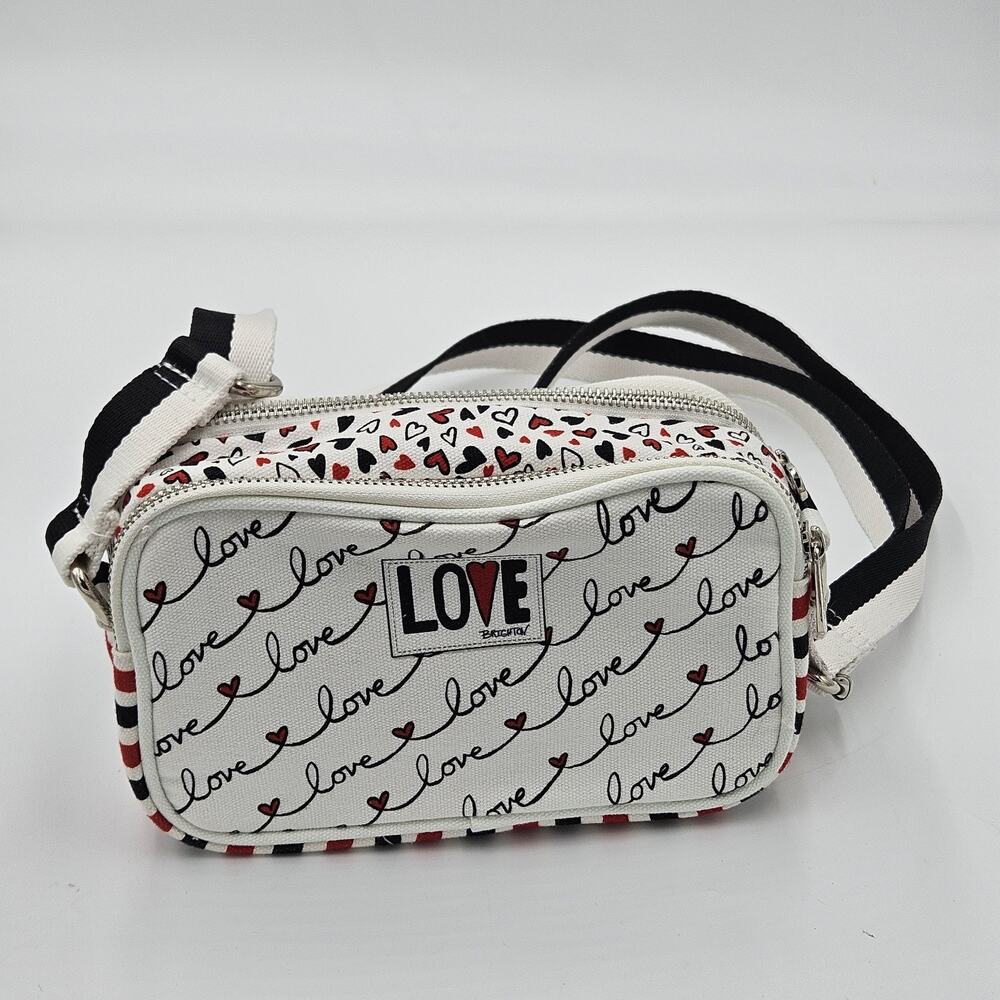 Brighton Love Scroll Canvas Crossbody Bag White Red Black Heart Sporty Whimsical